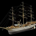 Classic Wooden Sailing Ship With Multiple Masts Rigging And Deck Details 3d model