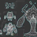 Various Lava Core Character And Mechanical Creature Designs With Rock Flame Elements