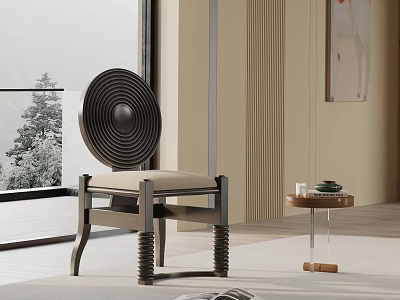 Modern Luxury Dining Chair With Metal Frame Round Backrest And Beige Cushion 3d model