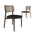 Modern Dining Chairs With Woven Backrest Wooden Legs And Leather Seats