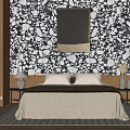 Bedroom Interior Design With Black And White Stone Wallpaper Bed Nightstands Lamp Painting And Rug