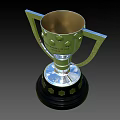 Silver Plated Trophy With Dual Handles And Black Base Hexagonal Accents Shiny Surface