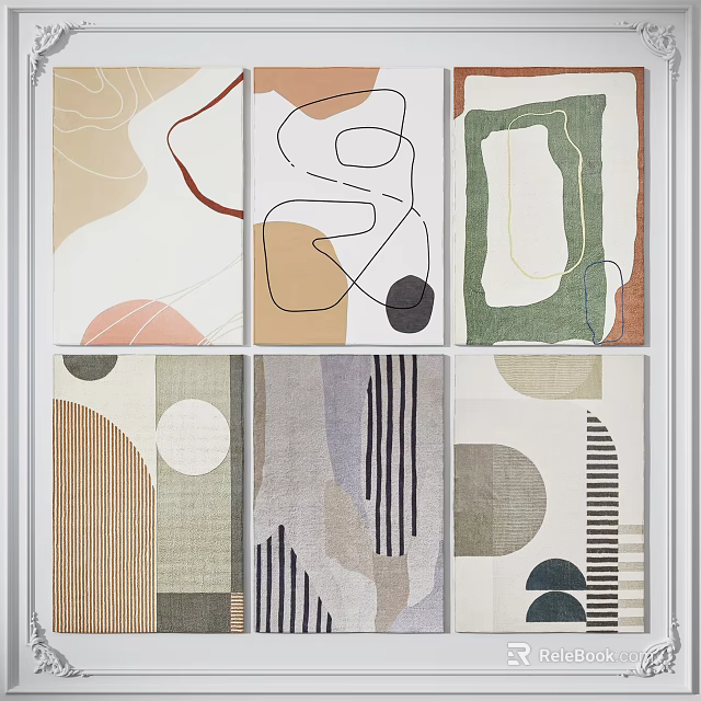 Modern Square Rugs with Geometric Patterns Abstract Shapes and Neutral Tones 3d model