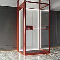 Modern Elevator With Red Frame And Transparent Glass In Interior Space 3d model