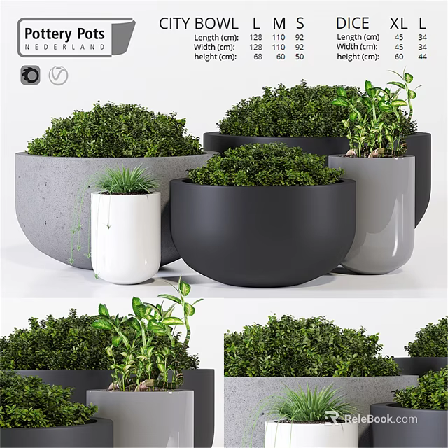Modern Decorative Ornament Set With Green Plants And Neutral Colored Planters 3d model 