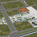 Aerial View Urban Planning of Modern Transport Hub with High Rise Buildings and Green Areas