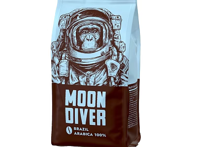 Moon Diver Brazil 100 Percent Arabica Coffee Bag with Unique Astronaut Gorilla Design 3d model