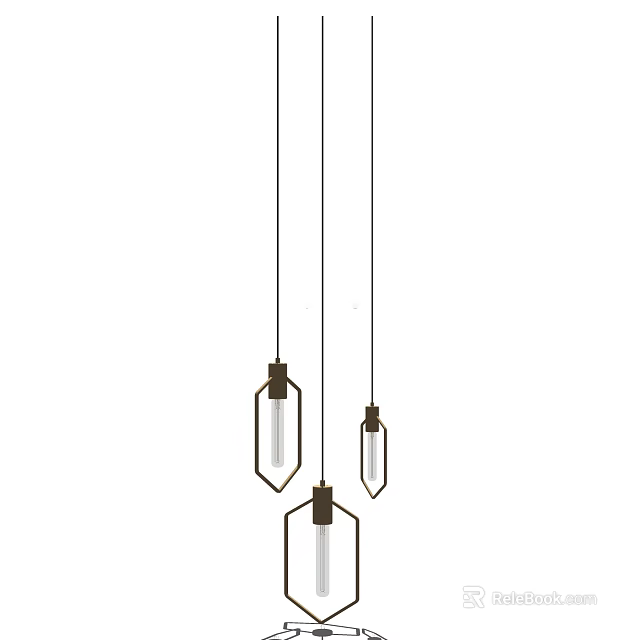 Modern Minimalist Hanging Pendant Lamps With Geometric Metal Frames And Clear Glass Shades 3d model 