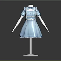 Light Blue Short Sleeve Dress on Mannequin with Belt and Layered Skirt Design
