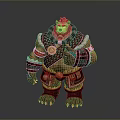 Tribal Bear Warrior in Green Brown Attire with Chest Medallion and Arm Straps