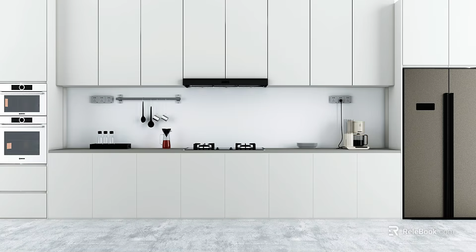 Modern Wine Cabinet in Open Modern Kitchen with Sleek Storage and Glass Door Design 3d model 