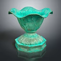 Ancient Turquoise Green Bronze Vase With Petal Shaped Rim And Hexagonal Base