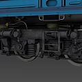 Blue and White Train Locomotive With Side Windows And Wheels On Tracks