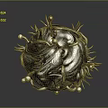 Game Movie Character Metallic Sphere Featuring Intricate Mechanical Spikes Dragon Head Design Sci Fi