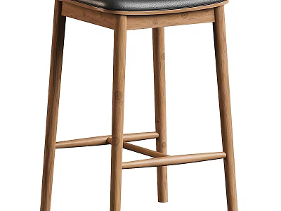 Modern Wooden Bar Stool With Black Padded Seat And Sturdy Support Legs 3d model