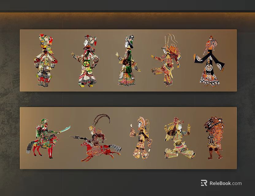 Traditional Colorful Shadow Puppet Characters Wall Decor For Home Artistic 3d model 