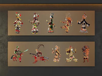 Traditional Colorful Shadow Puppet Characters Wall Decor For Home Artistic 3d model