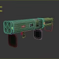 Green Multiple Barrel Weapon With Stand Red Button And Black Components 3d model