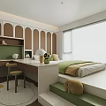 Tatami Bedroom Interior Design With Desk Chair Built In Cabinets Table Lamp And Window Blinds