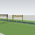 Yellow Black Striped Height Restriction Barrier Public Facility Along Road With Railings And Green Grass