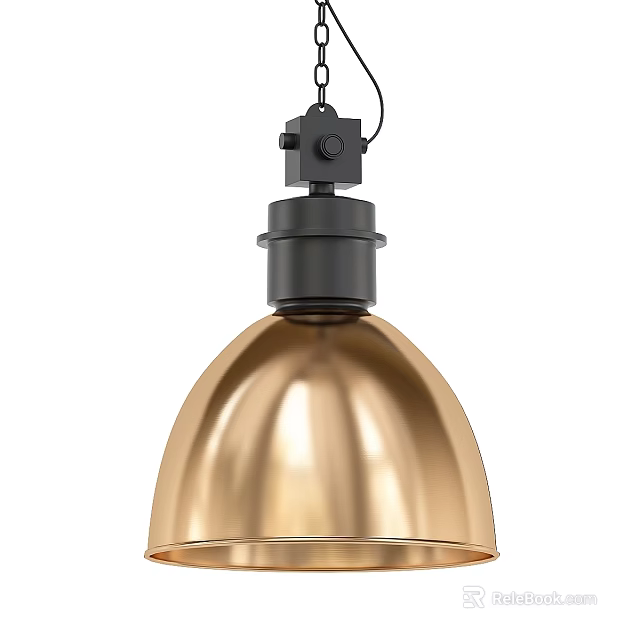 Modern Contemporary Brass Dome Shaped Pendant Light With Black Top Accents 3d model 