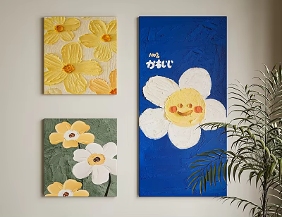 Colorful Floral Oil Paintings On Wall 3d model