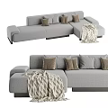 Modern Gray Fabric Sectional Sofa With Decorative Pillows And Cozy Blanket