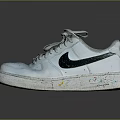 White Perforated Sneakers With Black Logo Gray Laces And Colorful Sole Splatters