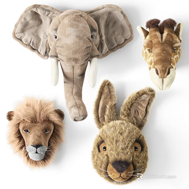 Cute Animal Wall Decor with Elephant Giraffe Lion Rabbit Heads for Kids Room 3d model