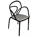 Modern Dining Chairs With Curved Black Metal Frame And Beige Fabric Upholstered Seat