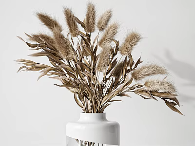 White Vase With Dried Pampas Grass And Leaves For Interior Decor 3d model