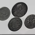 Vintage Silver Coin Decorative Ornament Set With Historical Figures Emblems And Designs