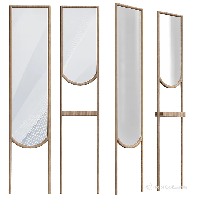 Modern Wooden Frame Room Divider With Glass Panels And Curved Edges 3d model 