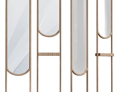 Modern Wooden Frame Room Divider With Glass Panels And Curved Edges 3d model