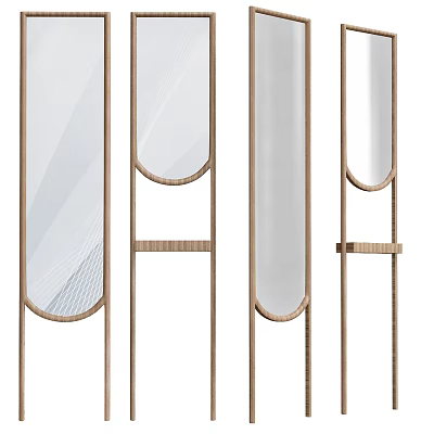 Modern Wooden Frame Room Divider With Glass Panels And Curved Edges 3d model