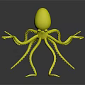Red Octopus with White Spots on Tentacles and Yellow Eyes Against Black Background