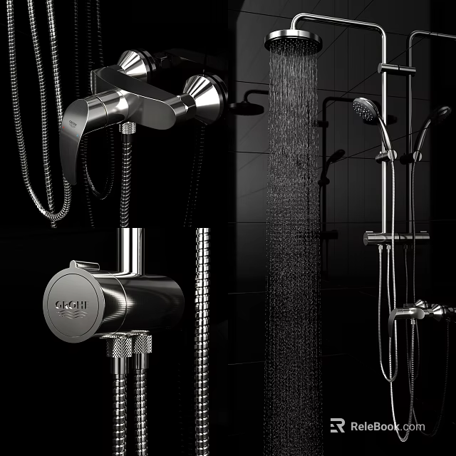 Modern Chrome Shower System with Rainfall Head Handheld Sprayer and Water Flow Design 3d model 