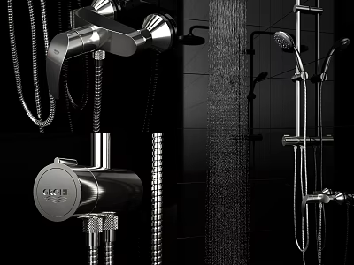 Modern Chrome Shower System with Rainfall Head Handheld Sprayer and Water Flow Design 3d model