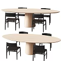 Oval Light Wood Dining Table Set With Black Chairs For Home Dining Room