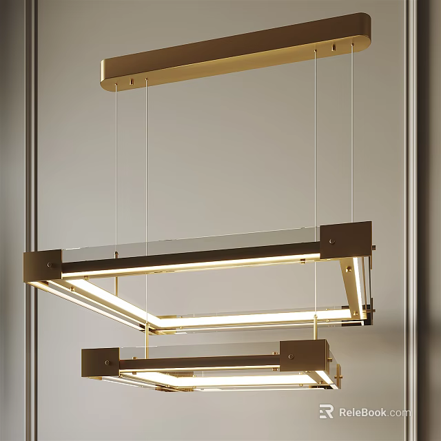 Modern Brass Pendant Light with Geometric Frame and Layered Illuminated Structure 3d model