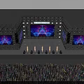 Colorful Concert Stage with Large LED Screen and Audience Waving Light Sticks