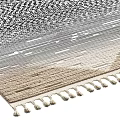 Square Rug With Beige And White Diamond Pattern Woven Design And Tassel Edges