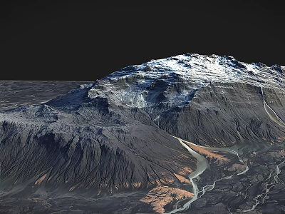 Stunning Natural Landscape Featuring Snow Capped Mountain And Winding River In Rugged Terrain 3d model