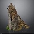 Small Green Plants Growing At Tree Stump Base With Rough Texture And Brown Orange Colors