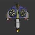Green Cartoon Flying Vehicle 3D Model With Blue Propellers And Yellow Front
