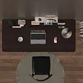 Modern Wooden Desk with Laptop Table Lamp Books Small Plant Drawer Cabinet and Chair