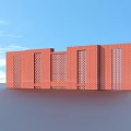 Red Brick Building with Vertical Perforated Windows Modern Design Blue Sky Background 3d model