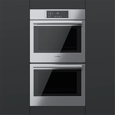 Bosch Built In Double Oven With Silver Finish And Black Glass Door 3d model