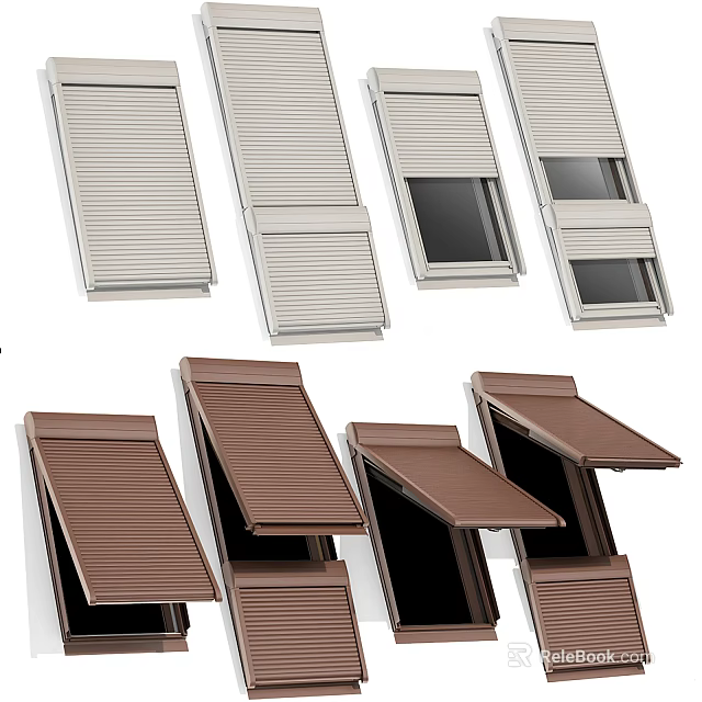 Modern Casement Windows With Brown White Frames And Open Shutter Design 3d model