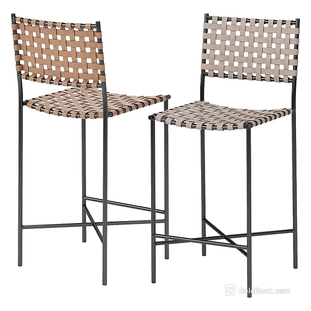 Modern Woven Bar Stools With Black Metal Frame And Comfortable Seats 3d model 
